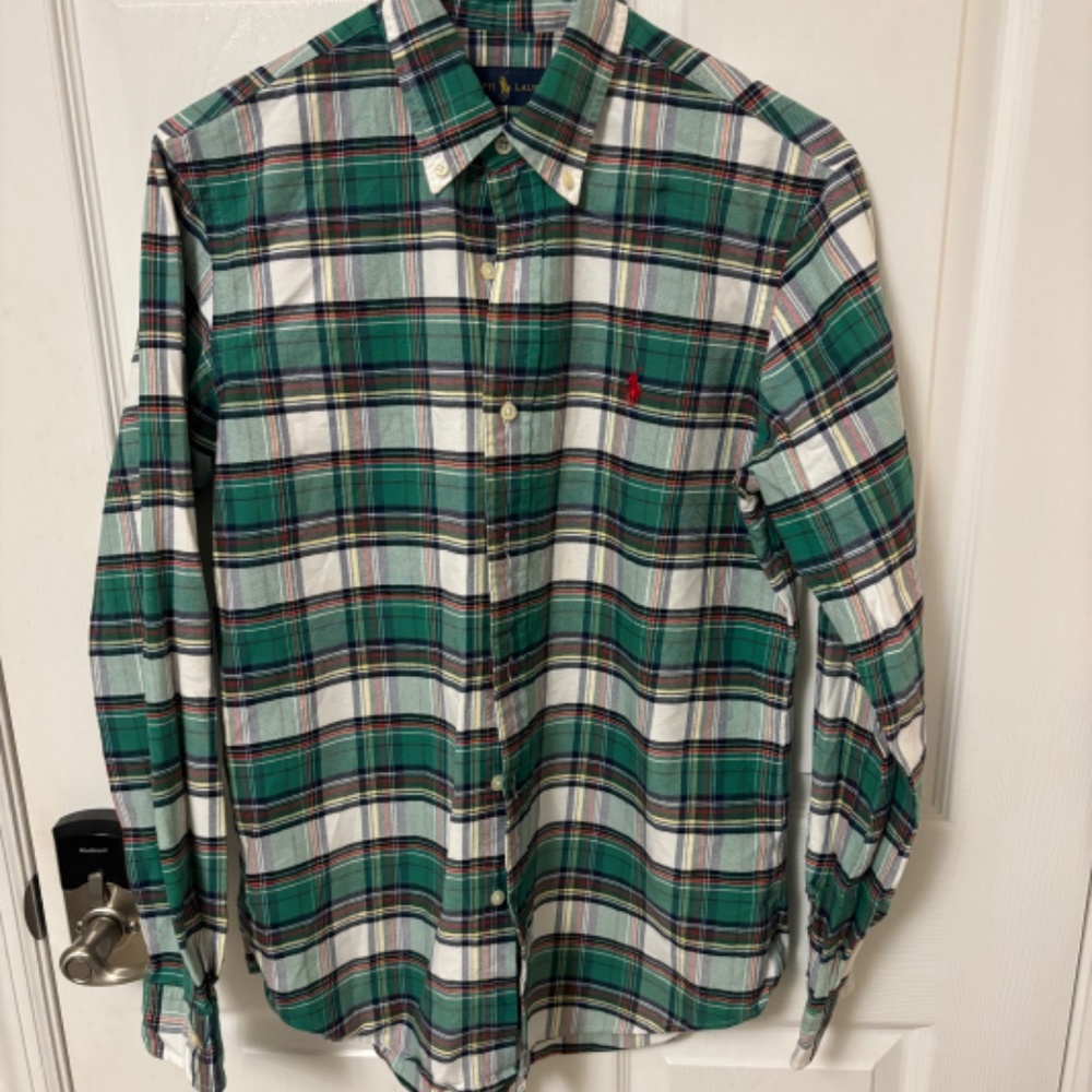 Women /Boys Red/Green Christmas Plaid Polo Ralph Lauren Button Up Dress Shirt